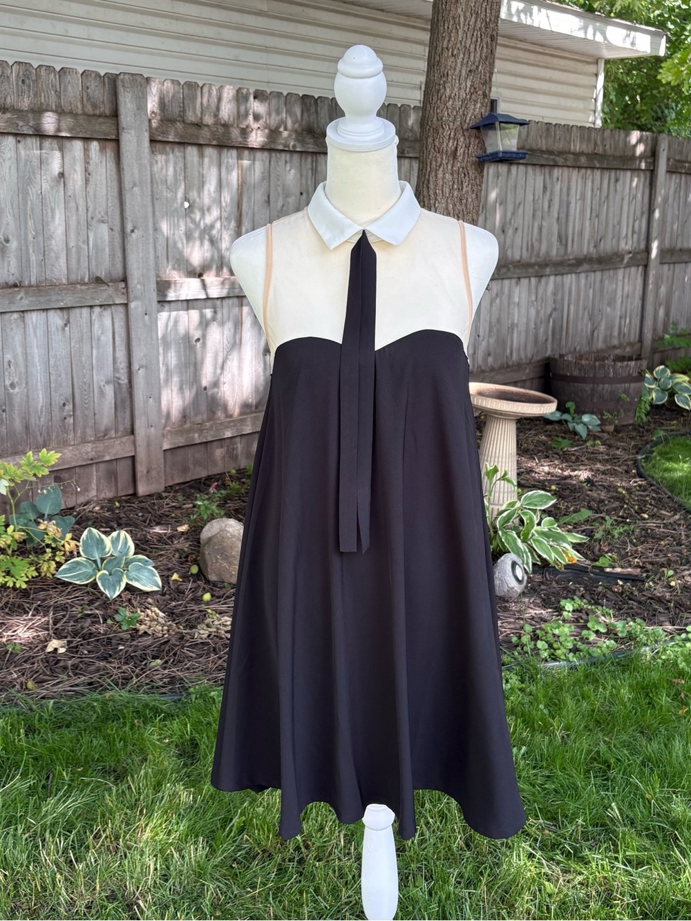 Forever 21 Black Dress with White Collar and Neck Tie
